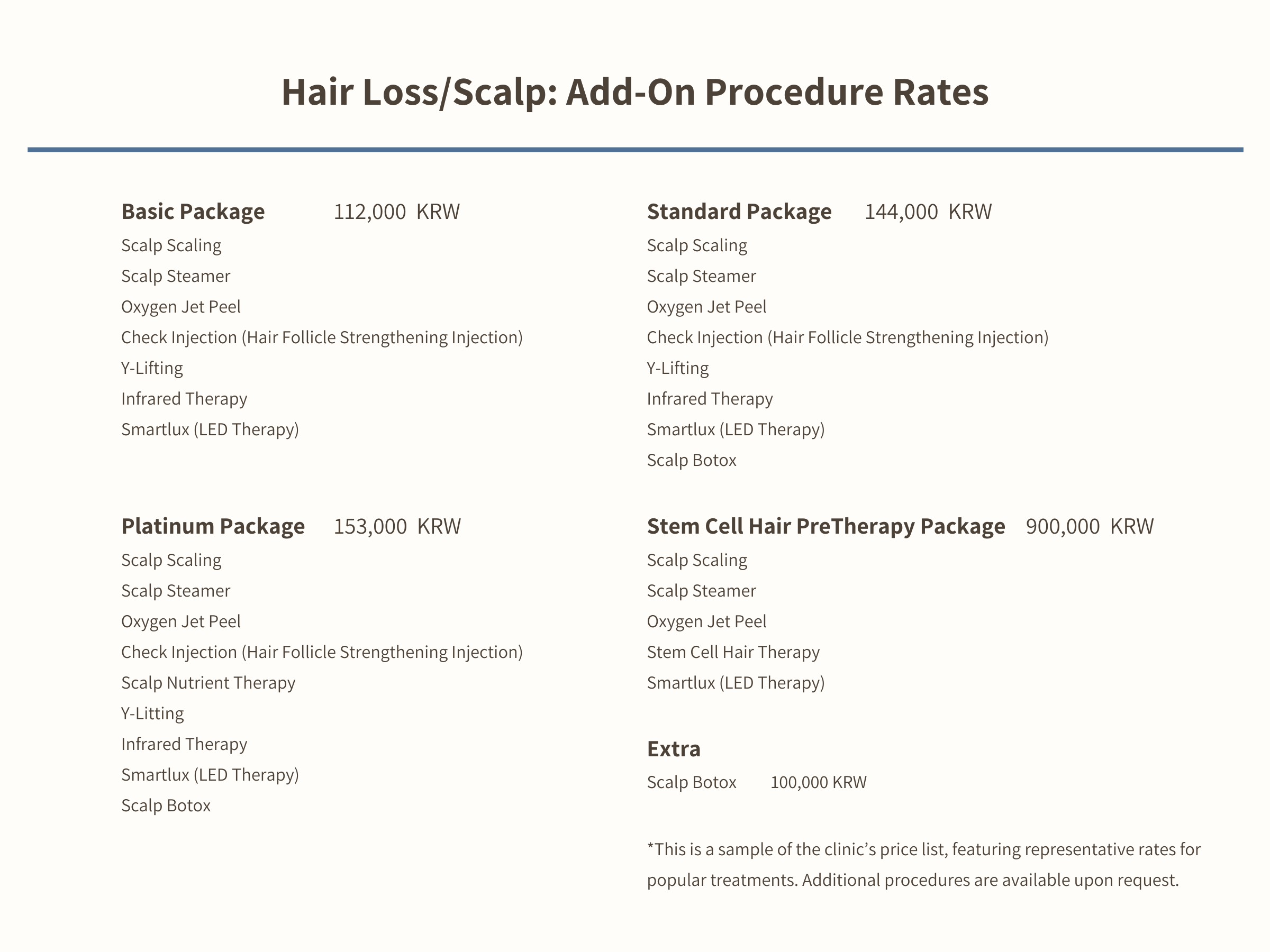 Hair add on procedure price rates