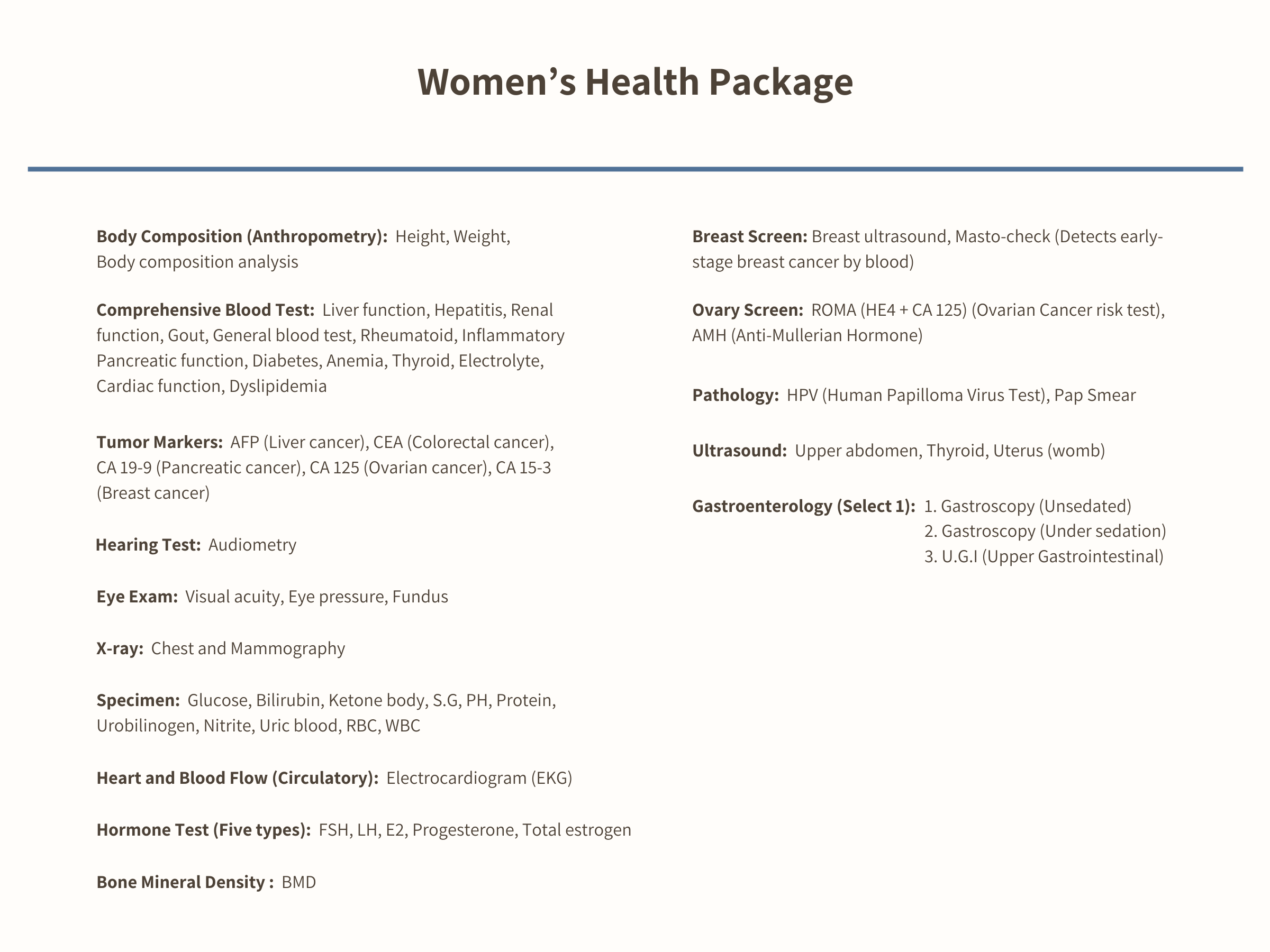 Hanshin Women's Health Screening Chart